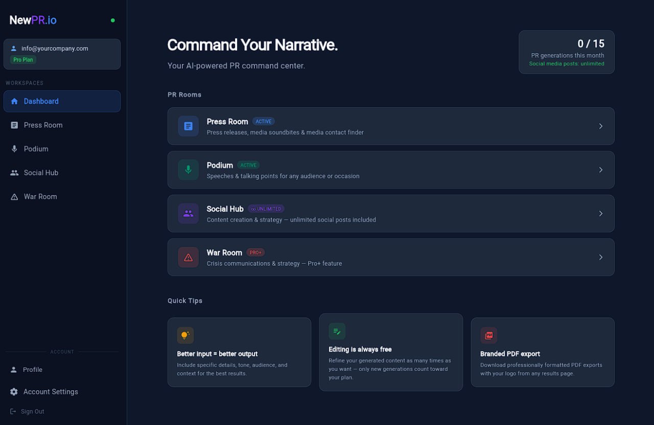NewPR.io desktop dashboard